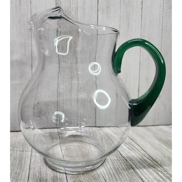 Vintage Crisa Margarita Blown Clear Glass Pitcher Juniper Green Handle 8.5" Tall - Picture 1 of 8
